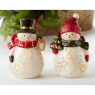 SET OF TWO LED LIGHTED SNOWMEN,  5" TALL