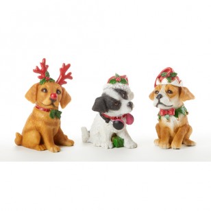 SET OF THREE CHRISTMAS PUPPIES, 7.7" Tall