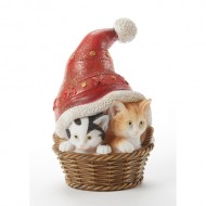 CHRISTMAS KITTENS IN A BASKET, 4.3" TALL