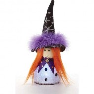 LED LIGHTED WITCH WITH PURPLE BOA HAT, 12.5" Tall