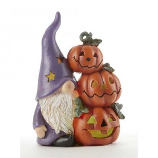 50% Off, LED LIGHTED GNOME with STACKED PUMPKINS,6.5" Tall