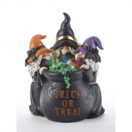LED LIGHTED WITCH CAULDRON, 8" Tall