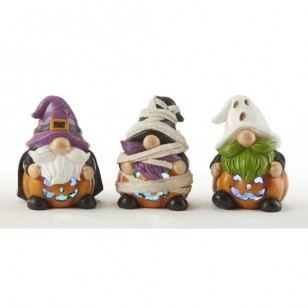 50% Off, SET OF 3 LED LIGHTED COSTUMED GNOMES, 4" Tall