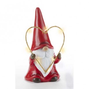GNOME WITH LED LIGHTED HEART, 6.3" TALL