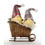 SET OF TWO, LED LIGHTED GNOMES IN SLED, 4" TALL
