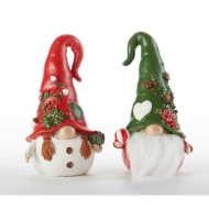 SET OF TWO, POINSETTIA HAT GNOME, 6.1" TALL