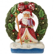 Jim Shore HWC, Figurine, LED Santa in Open Wreath, 7" Tall