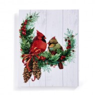 LED Canvas Print - Cardinals & Wreath, 40 x 30cm