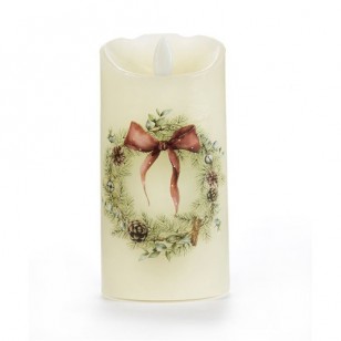Fiber Optic LED Candle w/Timer - Wreath, 18cm