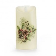 Fiber Optic LED Candle w/Timer - Holly & Pinecones, 18cm