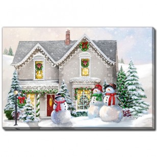 Victorian House Snowmen 24 x 36"