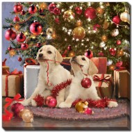 Puppies Christmas Play 16 x 16", LED Lighted