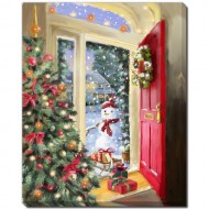 Snowman at the Door 16x20", LED Lighted