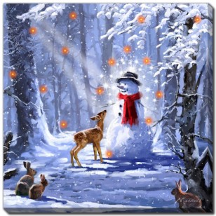 Forest Snowman, 30 x 30", LED Lighted