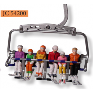 Jaegerndorfer Sitting Figurines with Skis, Set of 6, Plastic, G Scale, (Figurines only, no Chair Lift)